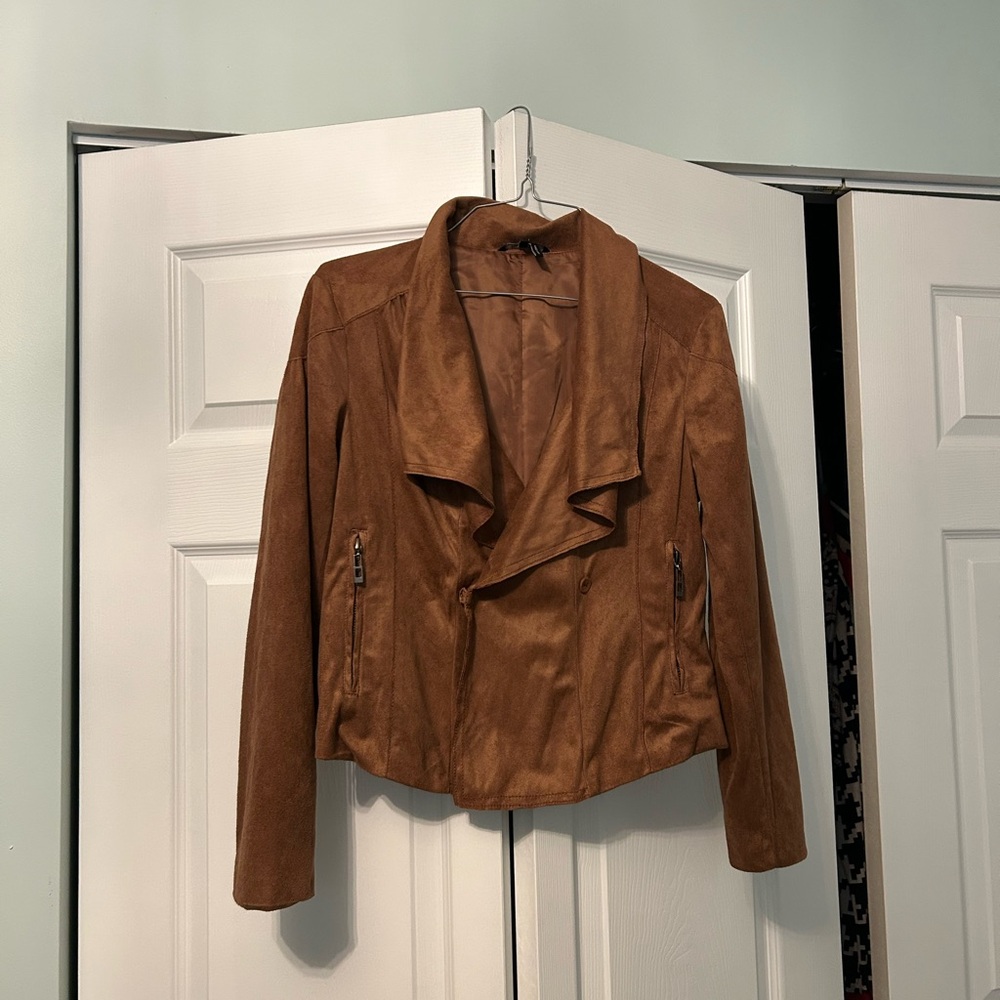 NIC+ZOE Chestnut Brown Faux Suede Draped Jacket